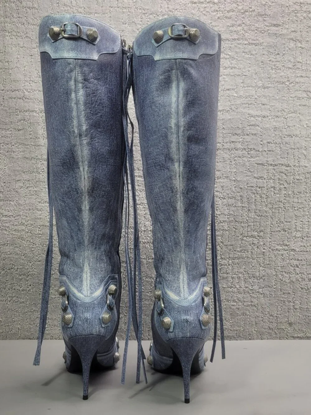Balenciaga Le Cagole Women's EU Size 41 Blue Denim Leather Stud Boots 771231